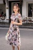  Đầm xòe eo cao cổ nhạn tay cộc chất liệu chiffon mềm mại 