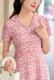  Đầm xòe eo cao cổ nhạn tay cộc chất liệu chiffon mềm mại 