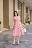  Đầm xòe eo cao cổ nhạn tay cộc chất liệu chiffon mềm mại 