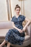  Váy xoè xếp ly chất lụa mango cao cấp, dáng A cổ tàu tay liền 