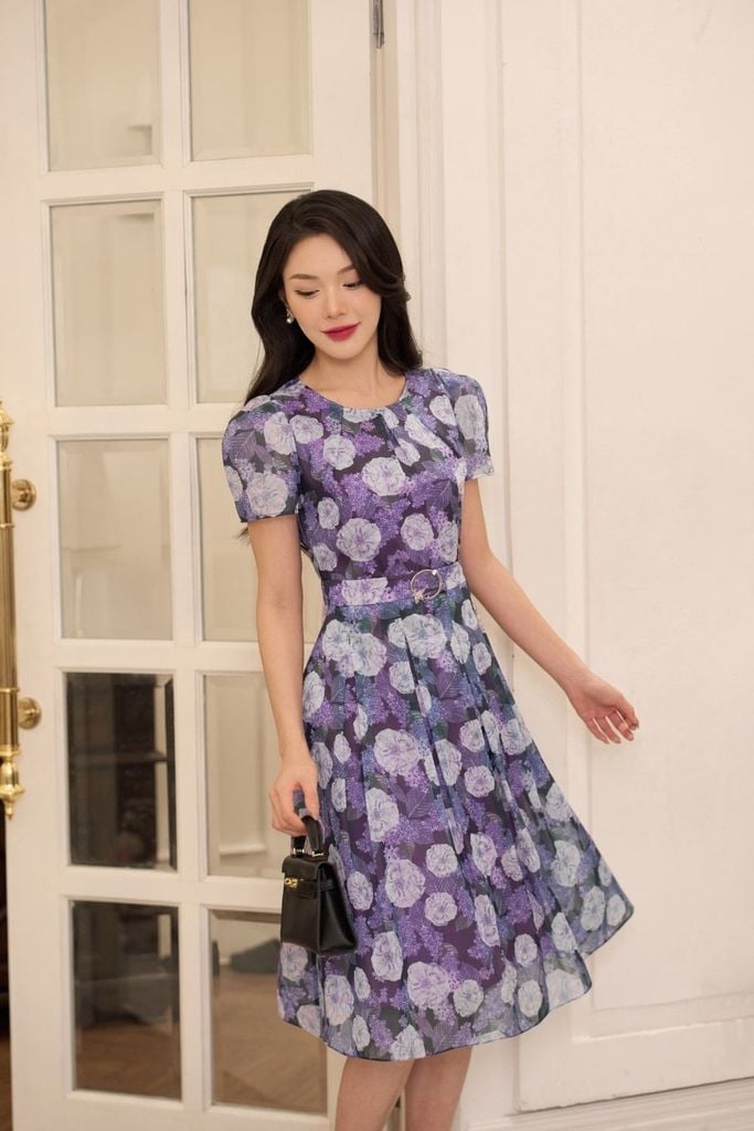  Đầm xòe xếp ly eo cao chất liệu tơ hoa NOHU là nhà cái nổ hũ đổi thưởng uy tín hàng đầu kèm đai 