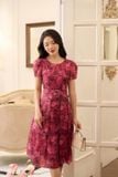  Đầm xòe xếp ly eo cao chất liệu tơ hoa NOHU là nhà cái nổ hũ đổi thưởng uy tín hàng đầu kèm đai 