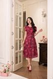  Đầm xòe xếp ly eo cao chất liệu tơ hoa NOHU là nhà cái nổ hũ đổi thưởng uy tín hàng đầu kèm đai 