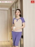  Bộ lửng mặc nhà nữ chất tăm lạnh dáng cổ trụ có phối 