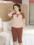  Bộ lửng mặc nhà nữ chất tăm lạnh dáng cổ trụ có phối 