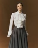  BELLA RUFFLED COLLAR WHITE SILK SHIRT 