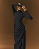 LYRA TURTLENECK DRAPED STRETCH DRESS 