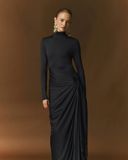  LYRA TURTLENECK DRAPED STRETCH DRESS 