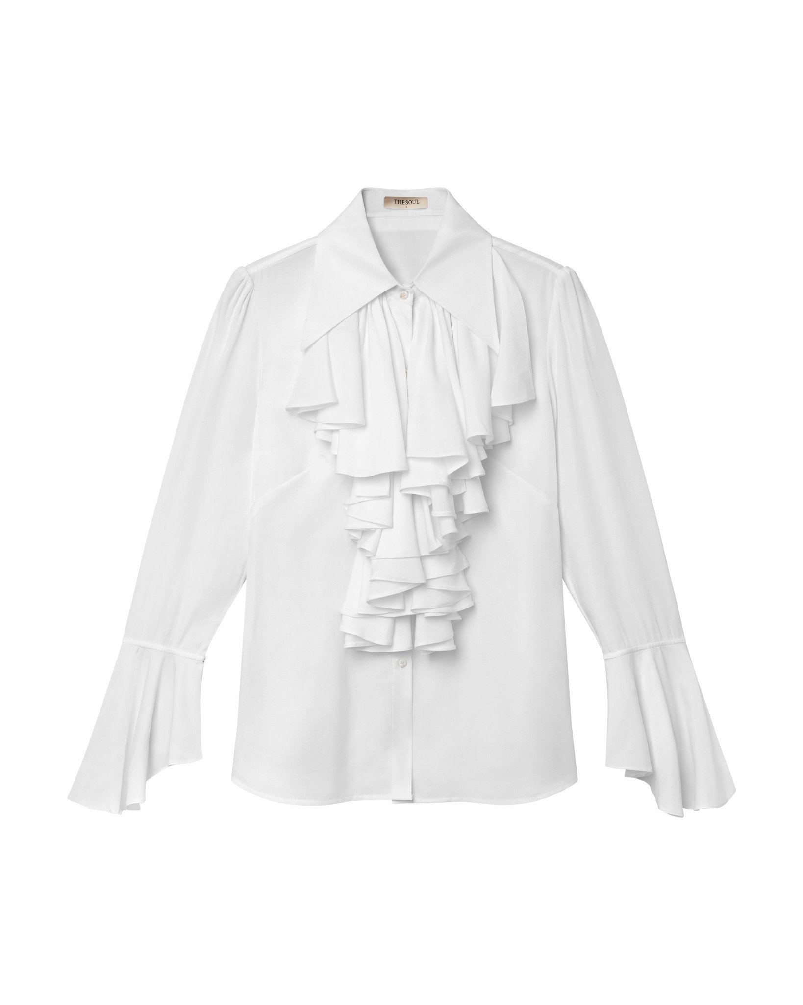  BELLA RUFFLED COLLAR WHITE SILK SHIRT 