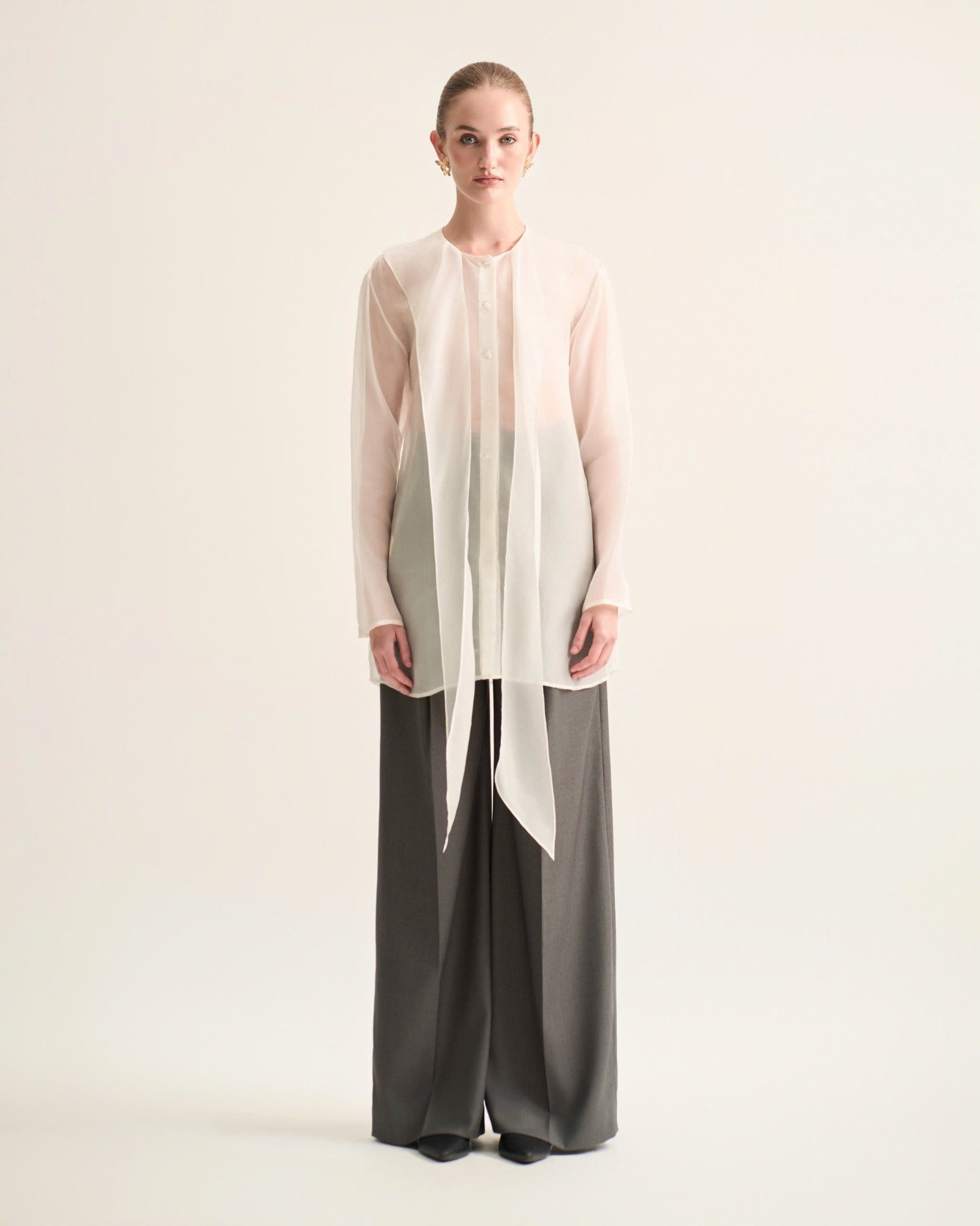  HANNA LONG COLLAR SILK ORGANZA SHIRT 