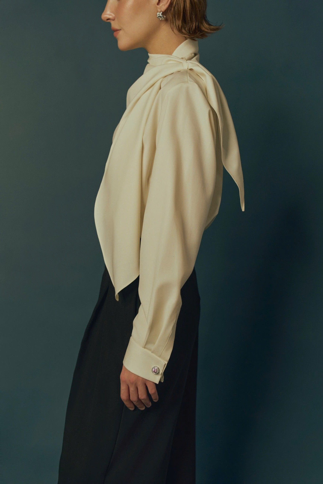  TWILIGHT HIGH NECK DRAPED BLOUSE 