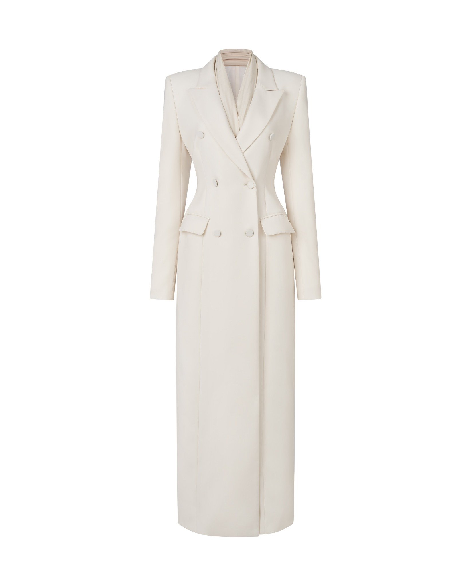  VIOLA LONG DOUBLE-BREASTED SUIT DRESS WITH SCARF DETAIL 
