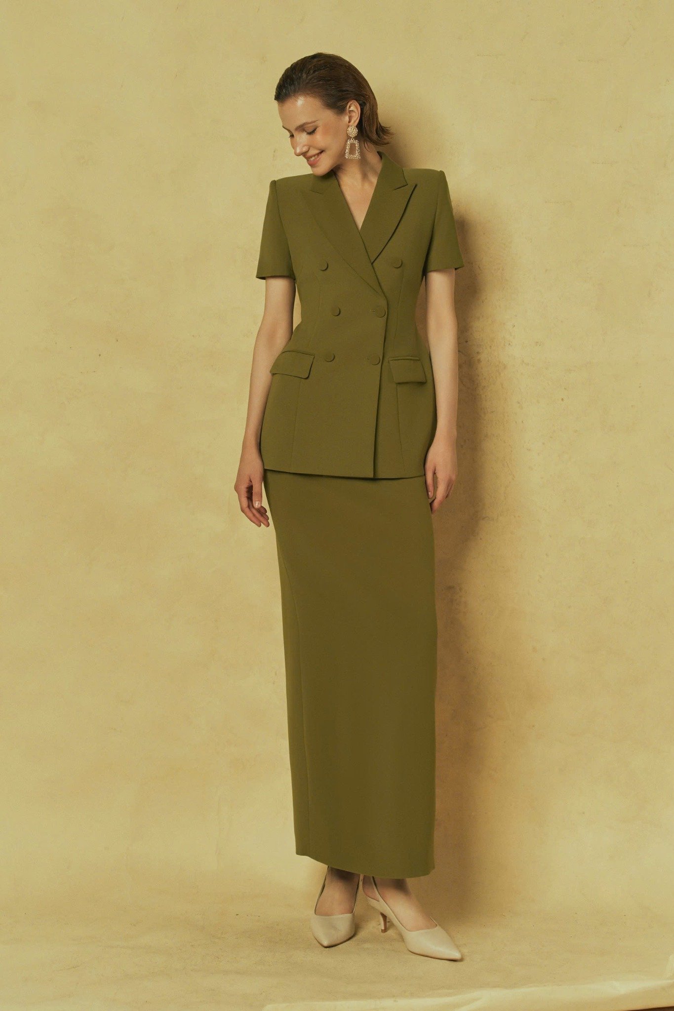  OLIVE GRACE-DOUBLE-BREASTED SHORT-SLEEVE BLAZER 