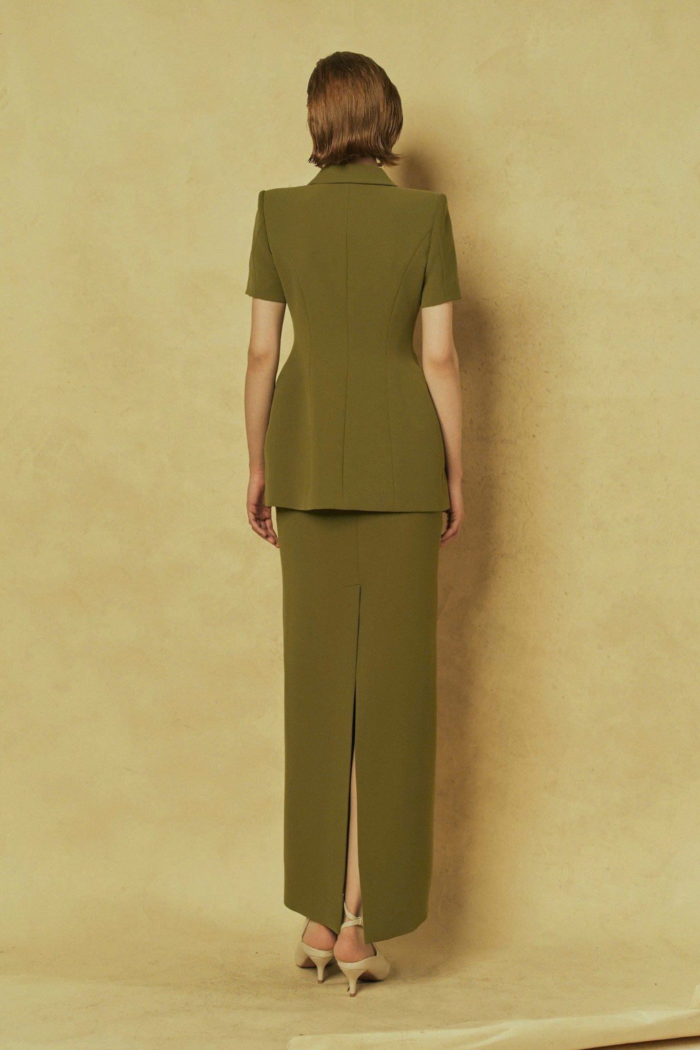  OLIVE GRACE-DOUBLE-BREASTED SHORT-SLEEVE BLAZER 