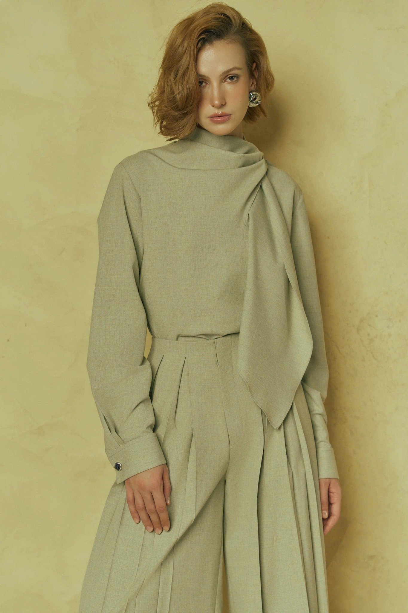  SERENE HIGH NECK DRAPED BLOUSE 