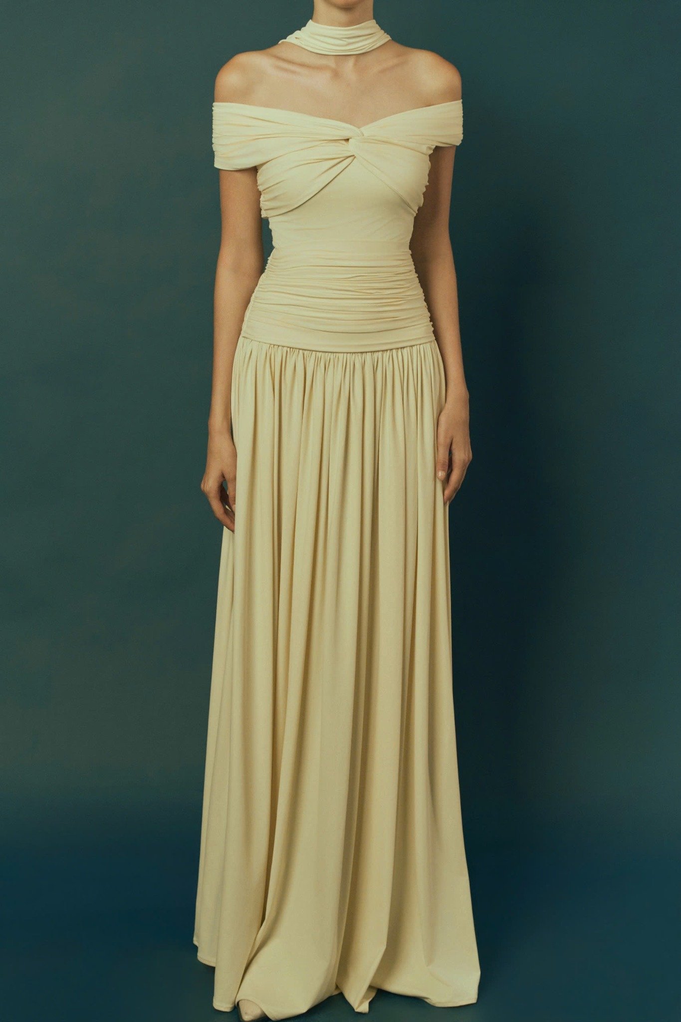  SOFT AURA-OFF-SHOULDER JERSEY GOWN 