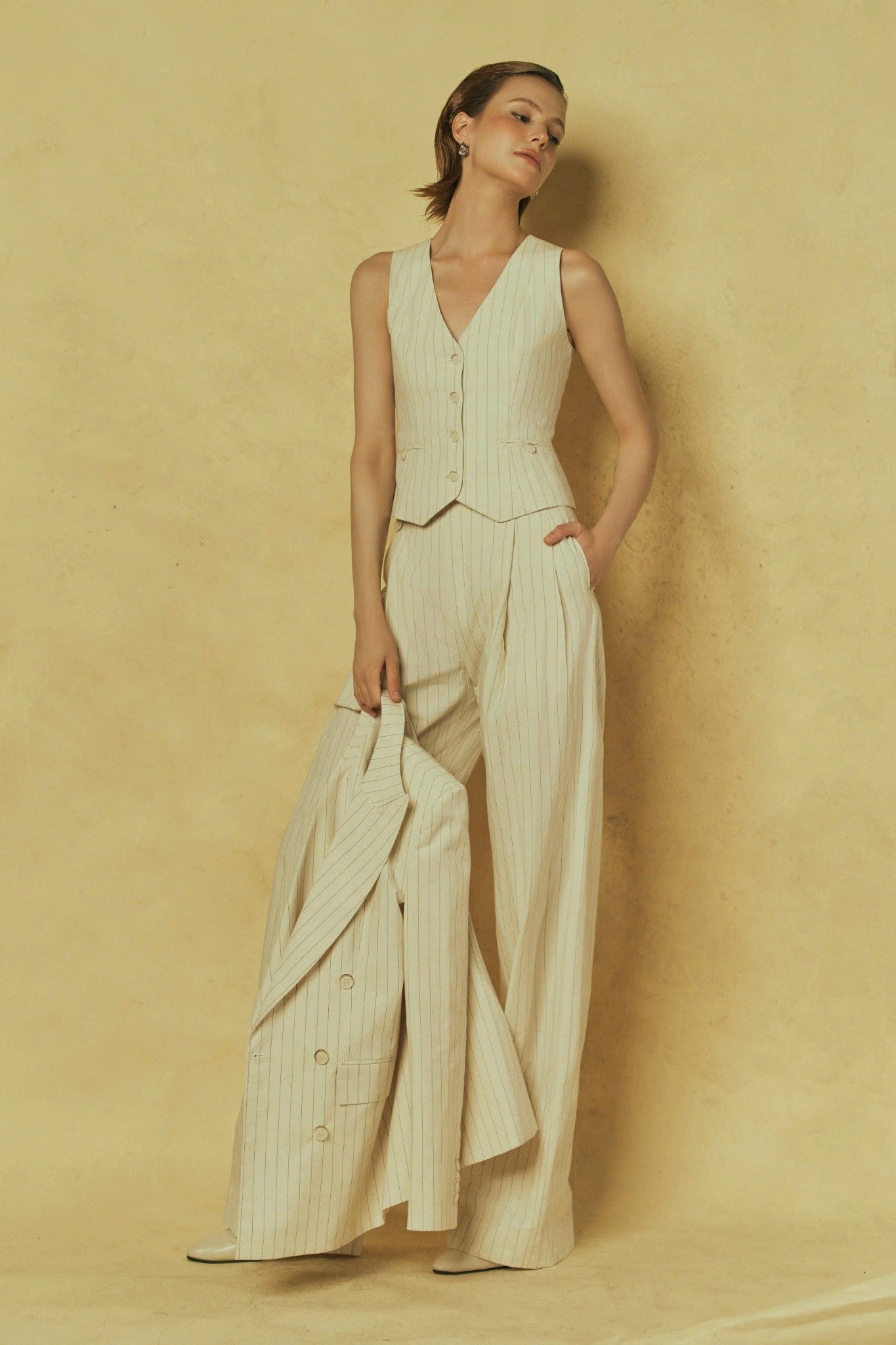  SUNBEAM CREAM PINSTRIPE VEST 