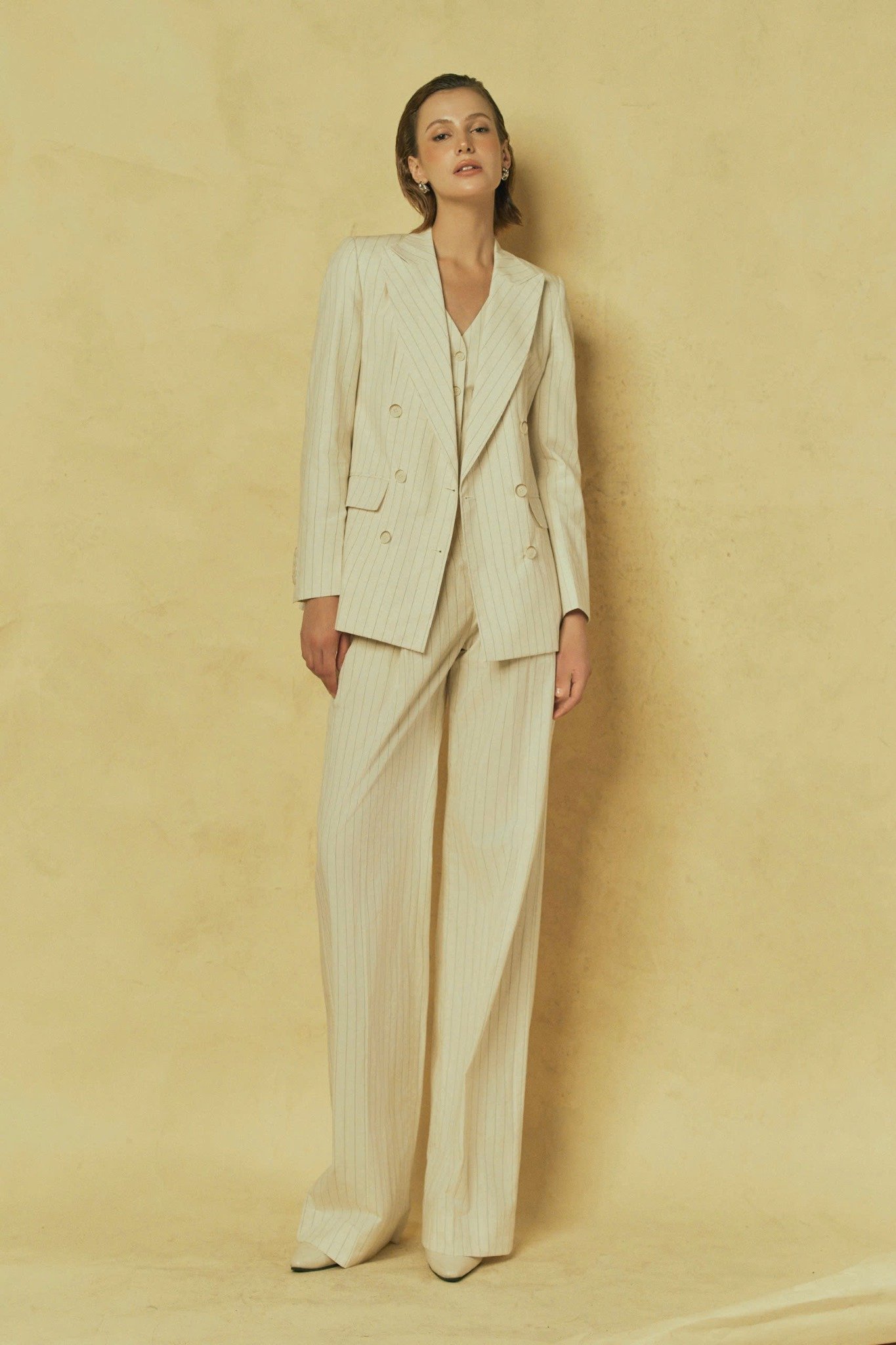  SUNBEAM CREAM PINSTRIPE TROUSERS 