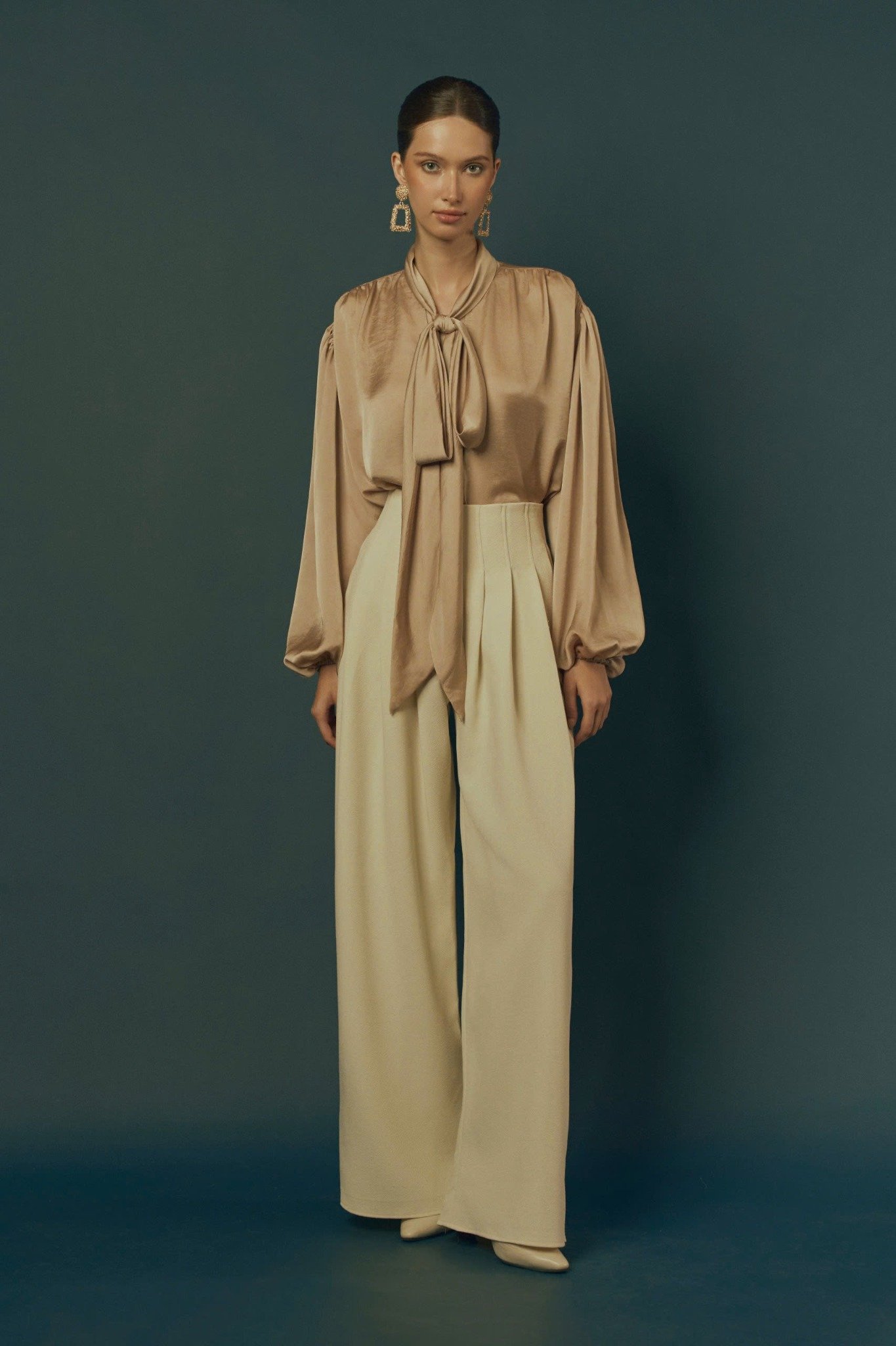  GOLDEN WHISPER-BOWED BLOUSE 