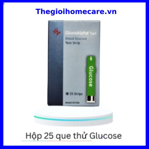 Hộp 25 que thử đường huyết (Blood Glucose) cho máy đo đường huyết GlucoAlpha3in1