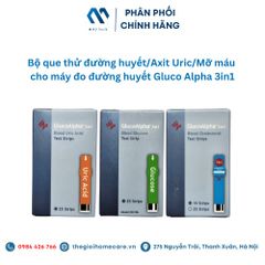 Bộ que thử đường huyết/Axit Uric/Mỡ máu  cho máy đo đường huyết GlucoAlpha 3in1