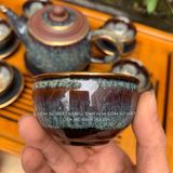  Bộ ấm chén Trường Sa Hoa Cương men Hỏa Biến vẽ Vàng 24K Bát Tràng 