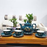  Bộ ấm chén Hoàng Liên Phú Quý Men Xanh Mallard họa tiết vẽ vàng 18K 