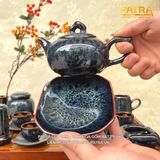  Bộ ấm chén Men Hỏa Biến Hồng Vân Đen HN014 