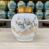  Bình Đựng Trà Họa Tiết Hoa Đào Men Trắng 