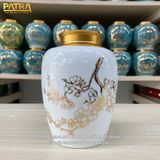  Bình Đựng Trà Họa Tiết Hoa Đào Men Trắng 