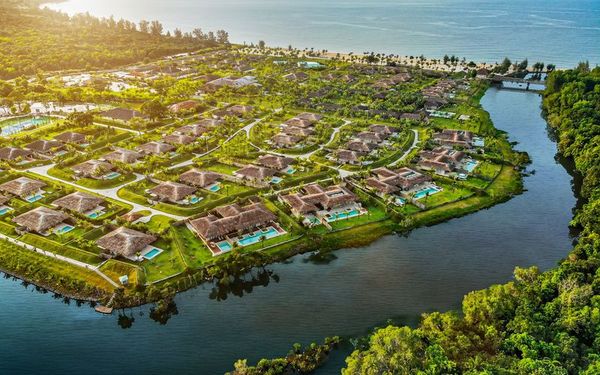 Fusion resort Phu Quoc by the beach seen from above