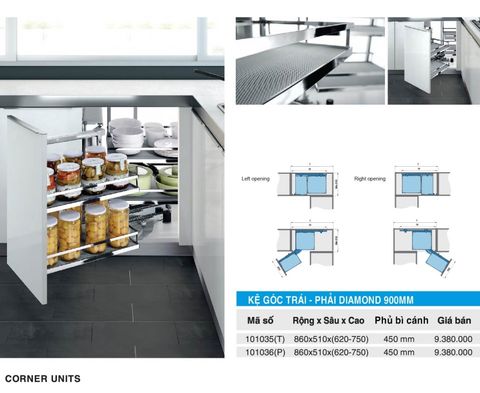 Kệ góc trái – phải Inox Diamond 900mm 101035(450), 101036(450) – Higold