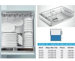 Rổ chén, dĩa, ly Martin ray giảm chấn inox 304 301401(600), 301402(700), 301403(750), 301404(800), 301405(900) – Higold