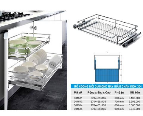 Rổ xoong nồi Diamond ray giảm chấn inox 304 301511(600), 301512(700), 301514(800), 301515(900) – HIGOLD