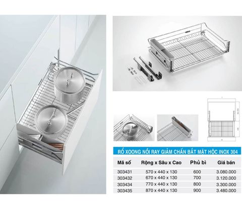 Rổ chén, dĩa, ly Martin bắt mặt hộc inox 304 303401(600), 303402(700), 303404(800), 303405(900) - HIGOLD