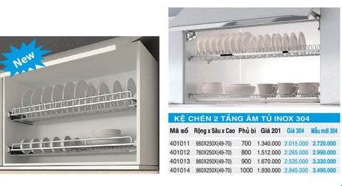 Kệ chén 2 tầng âm tủ inox 401011(700), 401012(800), 401013(900), 401014(1000) – HIGOLD