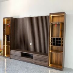 Kệ tivi, kết hợp lam trang trí và tủ rượu 2 bên