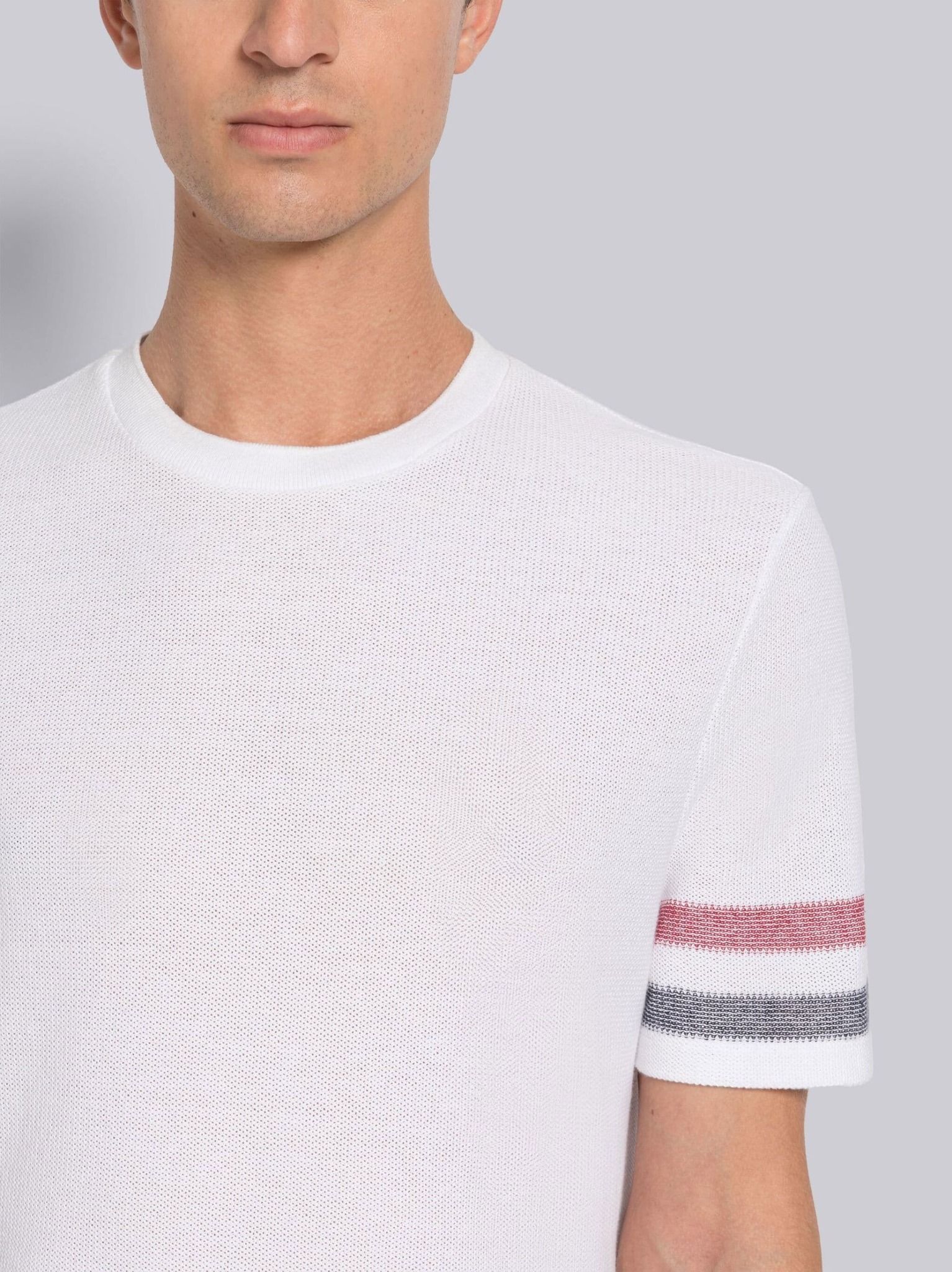 Áo phông Thom Browne Textured Cotton Stripe Short Sleeve Tee.