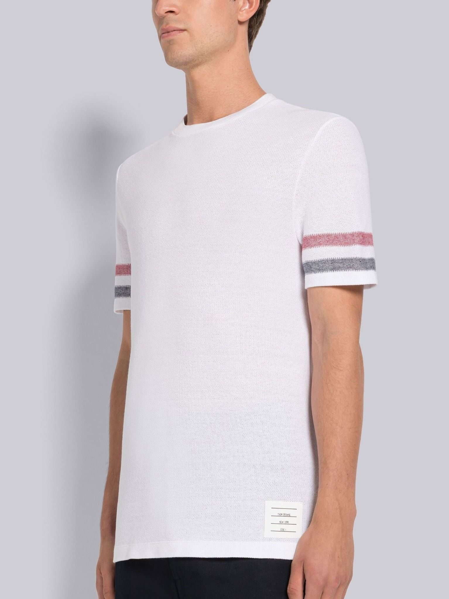 Áo phông Thom Browne Textured Cotton Stripe Short Sleeve Tee.