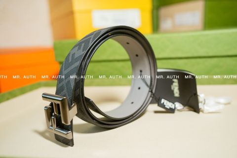  Fendi FF Rounded Black Leather Reversible Belt 