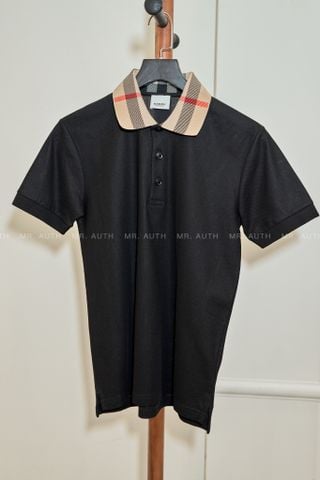  Burberry Check Collar Cotton Polo Shirt. 