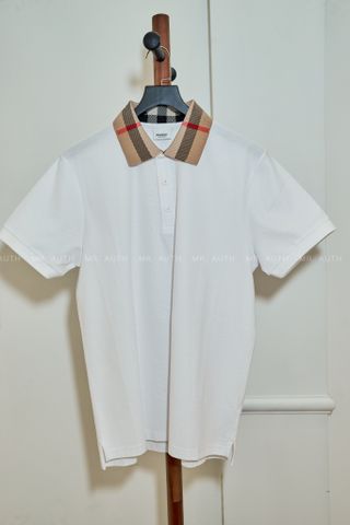  Burberry Check Collar Cotton Polo Shirt. 