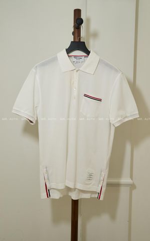  Thom Browne Tricolour Stripe Cotton-Piqué Polo Shirt. 