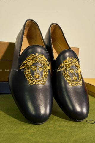  Giày Versace Black Leather Loafer. 