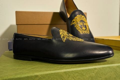  Giày Versace Black Leather Loafer. 