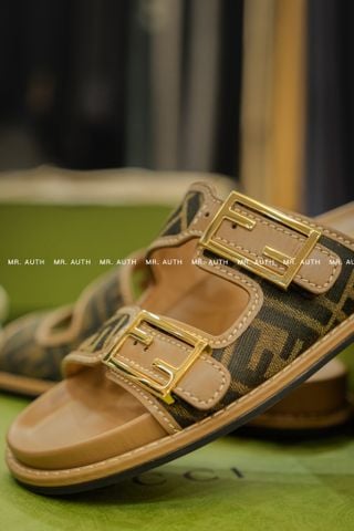  Fendi Feel Brown FF Fabric Slides 