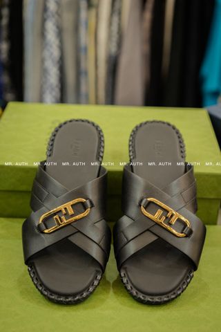  Fendi Black Leather Slides 