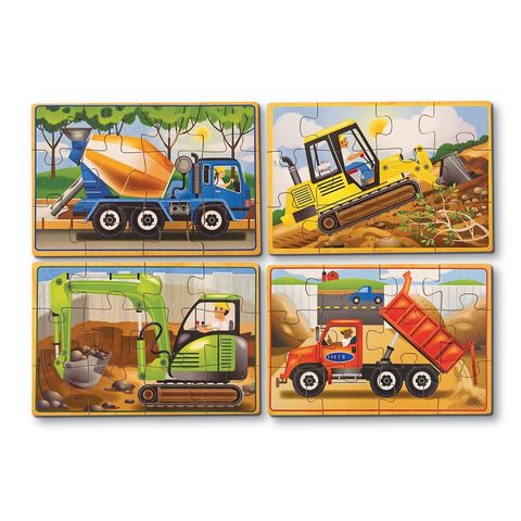  Đồ chơi tranh ghép gỗ Melissa & Doug Construction Vehicles 4-in-1 Wooden Jigsaw Puzzles (48pc) -B000Q78AX6 