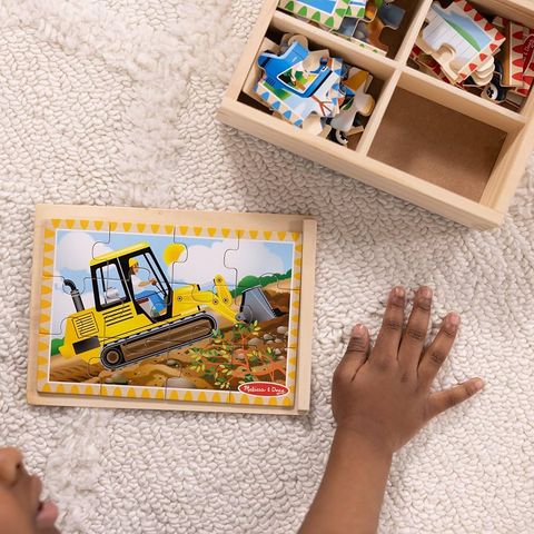  Đồ chơi tranh ghép gỗ Melissa & Doug Construction Vehicles 4-in-1 Wooden Jigsaw Puzzles (48pc) -B000Q78AX6 