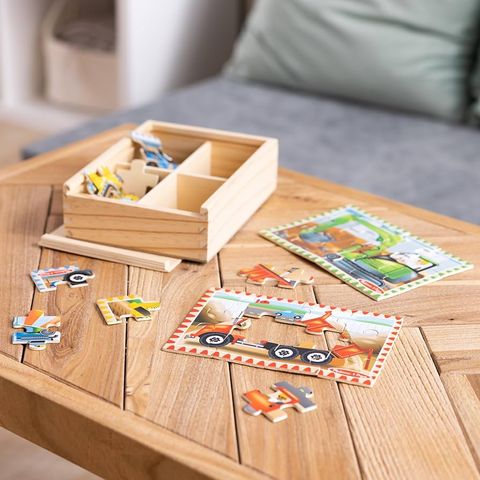  Đồ chơi tranh ghép gỗ Melissa & Doug Construction Vehicles 4-in-1 Wooden Jigsaw Puzzles (48pc) -B000Q78AX6 